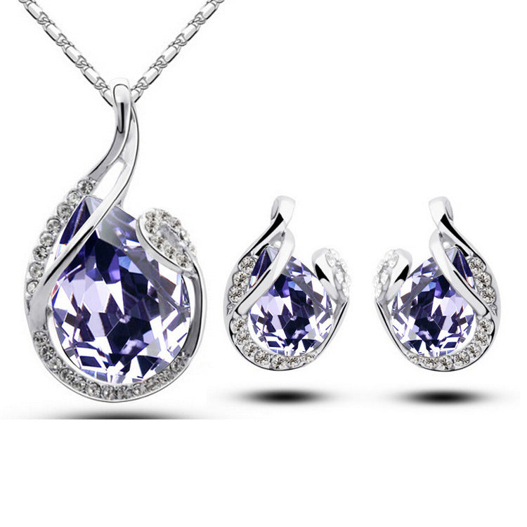 3pcs Rhinestone Necklace Set With Earrings Fashion Water-drop-shaped 