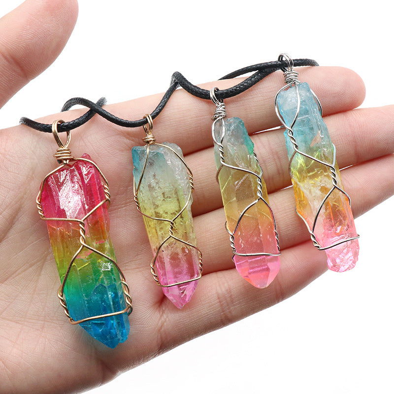 Hot Selling Stone Crystal Pillar Tree Of Life Pendant Ins Fashion 