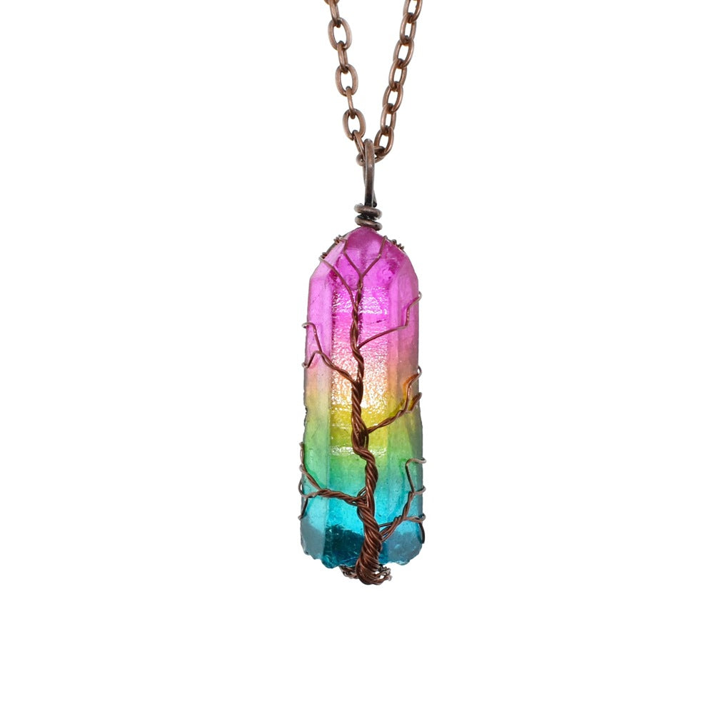 Hot Selling Stone Crystal Pillar Tree Of Life Pendant Ins Fashion 