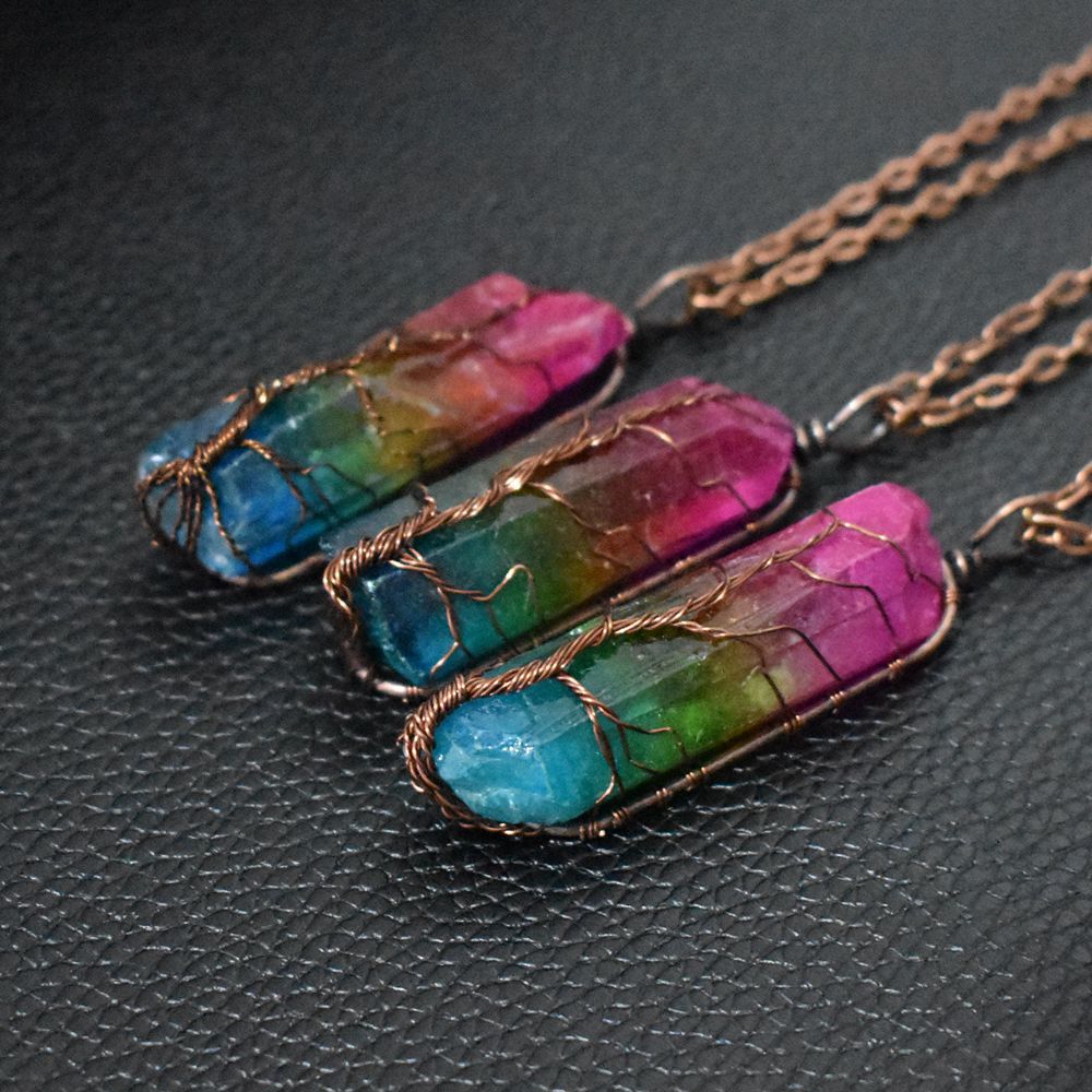 Hot Selling Stone Crystal Pillar Tree Of Life Pendant Ins Fashion 