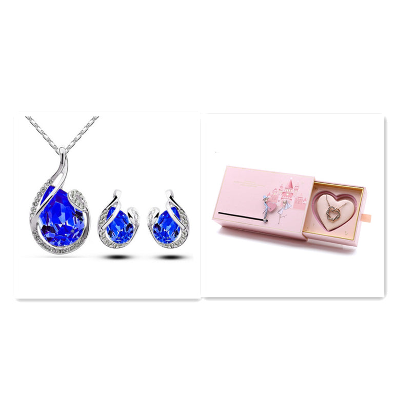 3pcs Rhinestone Necklace Set With Earrings Fashion Water-drop-shaped 